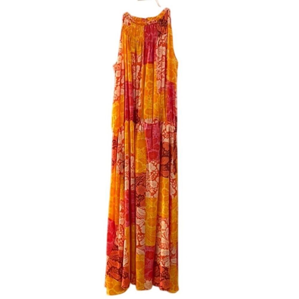 Ann Taylor Colorful Patchwork Floral Midi Dress Womens Size Medium Tall